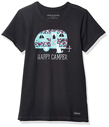 Life is Good Womens Crusher Flower Graphic T-Shirt, Jet Black, Medium