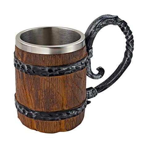 Wood Imitation Barrel Stainless Steel Beer Mug - Stainless Steel Cup Natural Eco-Friendly 0.6 Liters 20 Ounces Barrel Brown (Barrel - 600ml) Cover