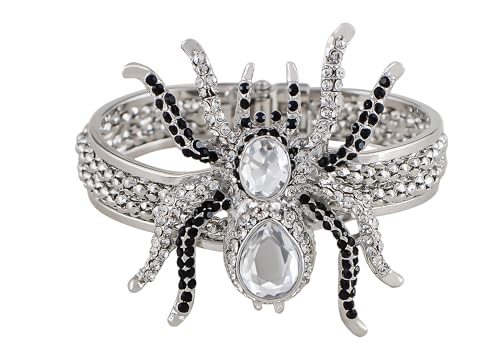 Alilang Women's Silvery Toned Aurora Borealis Rhinestones Spider Textured Halloween Bangle Bracelet