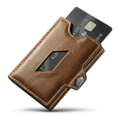 Fa.Volmer ® Slim Wallet z prawdziwej skóry – ochrona RFID – z kieszenią na monety – mini portfel męski i damski – małe etui na karty – model: VO46, brązowy, Mały, Nowoczesny