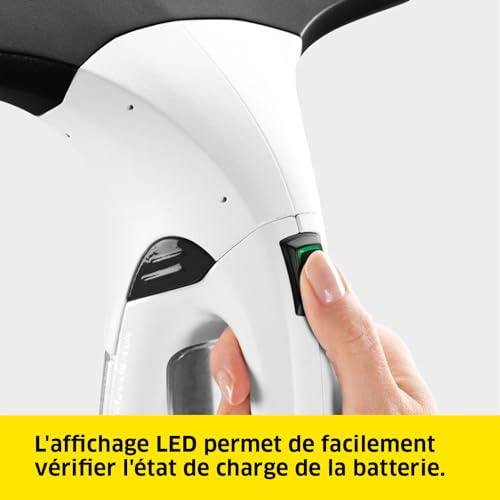 KÄRCHER Nettoyeur de Vitres WV 2 Plus N, Autonomie de Batterie : 35 Min, Affichage de la Charge de Batterie LED, 2 Raclettes, Pulvérisateur avec Microfibres, 20 ML Nettoyant Vitres Concentré