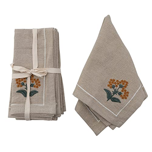Image of Creative Co-Op Cotton Napkins with Floral Embroidery and French Knots, Set of 4, Multicolor
