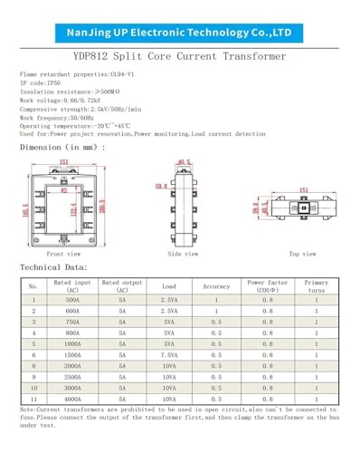Transformador de corriente split-core YDP812 2500A-5A para sistemas de monitorización de energía 5
