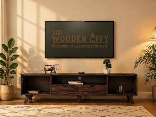 Image of THE WOODEN CITY Solid Sheesham Wood TV & Entertainment Unit for Living Room & Hotel Room and Office Furniture (Wood Finish 3)