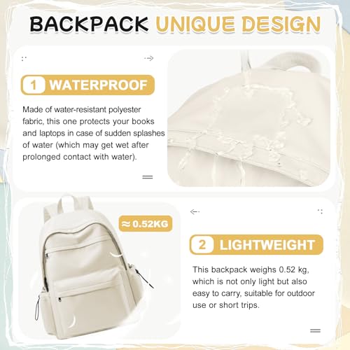 HYC00 School Backpack Womens,Unisex Casual Daypack School Bags for Teenage Girls Boys Secondary Schoolbag College Backpack Laptop Rucksack Bags for Women Travel Work Bag Rucksack Bookbag,Beige - Image 5