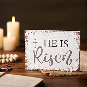 Easter He is Risen Wood Block Sign 5 x 7 Inches Christian Desk Decor Bible Verse Wooden Sign Cross Rustic Religious Tabletop Signs for Home Farmhouse Table Shelf Kitchen Decorations(White Style) Easter He is Risen Wood Block Sign 5 x 7 Inches Christian Desk Decor Bible Verse Wooden Sign Cross Rustic Religious Tabletop Signs for Home Farmhouse Table Shelf Kitchen DecorationsWhite Style