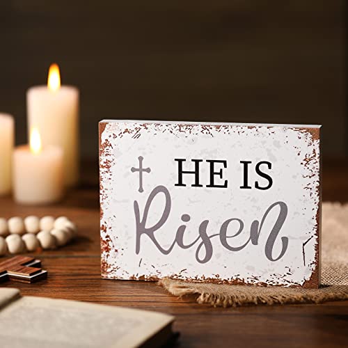 Easter-He-is-Risen-Wood-Block-Sign-5-x-7-Inches-Christian-Desk-Decor-Bible-Verse-Wooden-Sign-Cross-Rustic-Religious-Tabletop-Signs-for-Home-Farmhouse-Table-Shelf-Kitchen-DecorationsWhite-Style Easter He is Risen Wood Block Sign 5 x 7 Inches Christian Desk Decor Bible Verse Wooden Sign Cross Rustic Religious Tabletop Signs for Home Farmhouse Table Shelf Kitchen DecorationsWhite Style