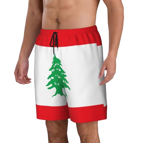 Flag of Lebanon Men Beach Pants â€“ Swim Trunks for Men,Quick-Dry and Comfortable, Suitable for Beach, Surf, and Everyday Wear Black2