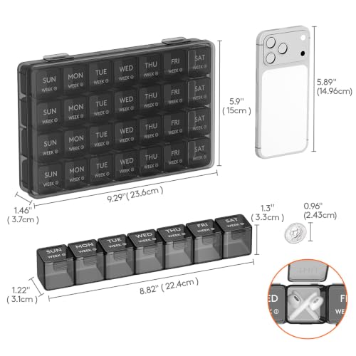 Image of Lifewit Monthly Pill Organizer, 28 Day Pill Box, Black and Clear, 28 Grids