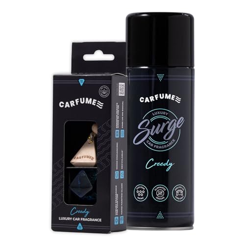 Carfume Twin Pack Creedy Car Air Freshener | Premium Earthy Musk Ambergris & Juniper Fragrance - Original Diffuser & Surge Can Set - Luxury Car Accessory Gift For Men