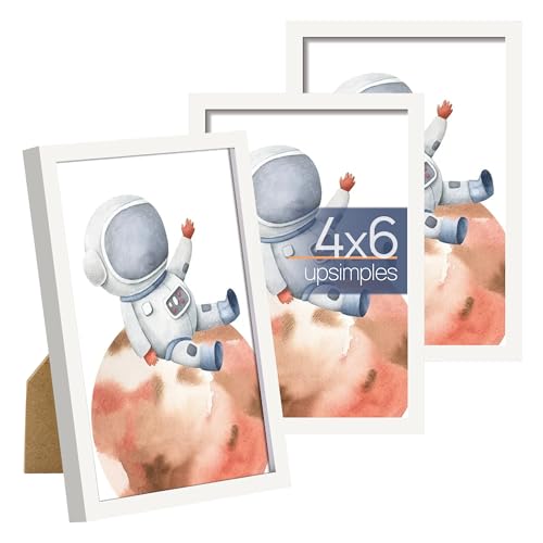 Image of upsimples 4x6 Picture Frame Glass, Thin Border, White Photo Frames, 3 Pack | Cute Picture Frames, Fit 4 x 6 Photos for Family, Baby, Wall and Tabletop Display, Home Decor for Mother's Day, Christmas