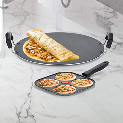 Image of Sumeet NonStick Fedha Cookware Set (Tawa-30.5cm Dia + Mini Multi Snack Maker - 4 Cavity -19.5cm), Silver