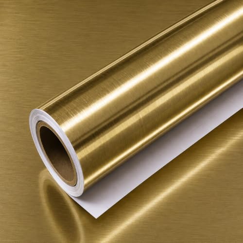 Image of Vinyl Contact Paper Decorative for Cabinets Countertops Kitchen Shelves Liner Self Adhesive Film Peel and Stick Waterproof Removable Wallpaper (Inches 24 x 118, Gold Brushed)