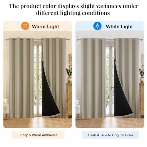 Image of HOKIPO Midnight True Blackout Curtains 7 Feet Long Set of 2, Taupe