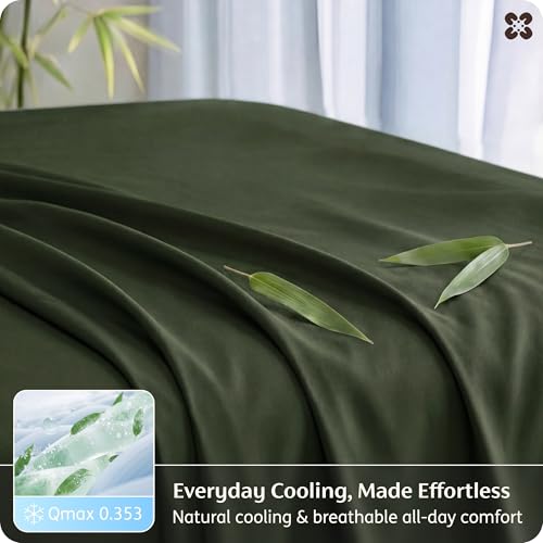 Image of Bedsure King Size Sheets Set, Cooling Sheets for Hot Sleepers, Rayon Derived from Bamboo, PureWoven, Breathable & Soft, Deep Pocket Up to 16 Inches, Hotel Luxury Silky Bedding, Olive Green