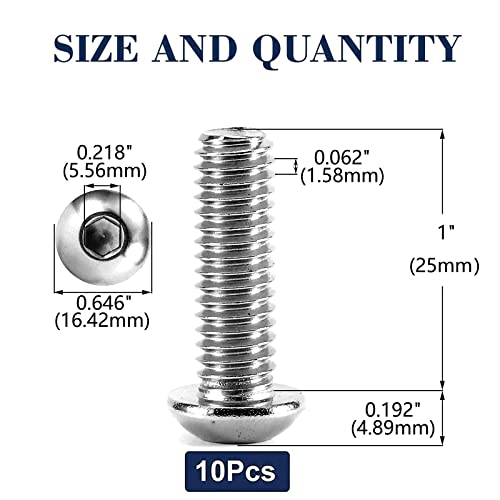 Image of 3 /8-16 x 1 inch Button Head Socket Cap Bolts Screws, 10Pcs 304 Stainless Steel 18-8, Allen Hex Drive, Bright Finish by SG TZH(with Hex Spanner)