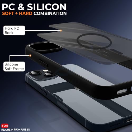 Image of AESTMO Realme 14 Pro Plus 5G Back Cover | 360 Protection | Matte Frosted Hard Back Translucent | Compatible with MagSafe Accessories for Realme 14 Pro Plus 5G (Smoke Black Matte PC+Black TPU Bumber)