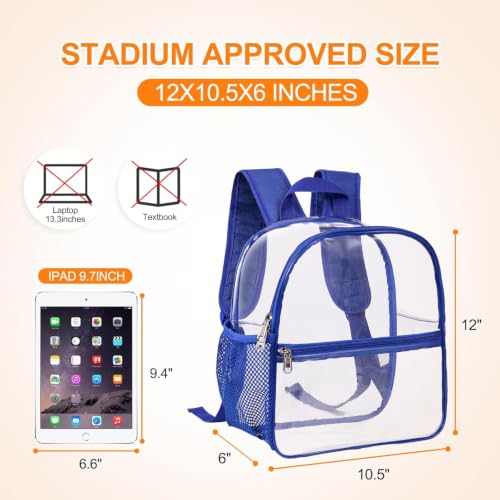 Image of Oraben Clear Backpack Stadium Approved, Clear Bag 12 x 6 x 11 in, Small Transparent Backpack for Concerts, Sports Events, Festivals, Waterproof, Adjustable Straps, Women Men