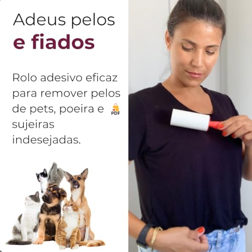 Kit 2 Rolos Tira Pelo Pet Cabelo Bolinha Roupa Sofá Adesivo Removedor Mais 4 Refil Total 180 Folhas