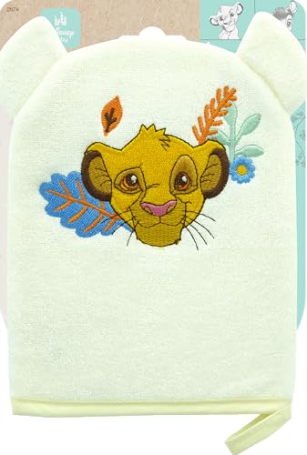 Disney – Gant De Toilette Bébé Simba –Toilette Enfant Douce - Nettoyage Peau, Visage, Corps - Gant Lavant Brodé – Le Roi Lion – Cadeau Naissance -...