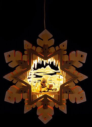 Window Picture - Snow Crystal - Snowman and Sled - White Frost - 36 cm / 14.2 inch