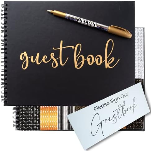 Wedding or Grad Guest Book Black Polaroid Album -Hardcover Photo Guestbook- Spiral Book 10"x8” - Funeral, Bridal Shower, Baby Shower, Graduation Party, Registry Sign in with Marker, Stickers & Sign