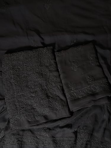 Image of Ada Hand Embroidered Lucknowi Chikankari Unstitched Georgette Salwar Suit with Dupatta for Women - Dress Material 3990