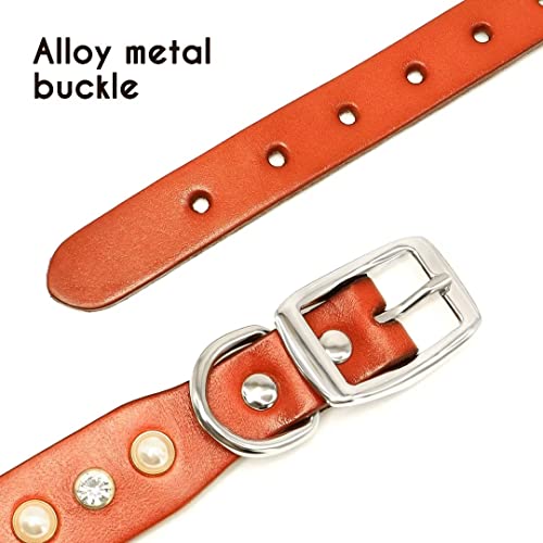 Beirui Soft Genuine Leather Dog Collar - Bling Dog Collar Leather With Pearls & Diamonds Studded - Adjustable Heavy Duty Dog Collars For Small Medium Dogs,Brown,Xs(Neck 7-10") #TOP4