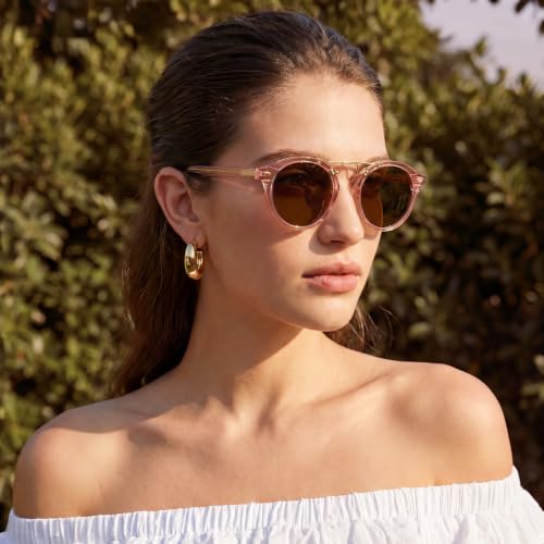 Image of CARFIA Double Bridge Small Acetate Sunglasses for Women Polarized, Retro Metal Brow Ladies Sunnies Fashion Round Eyewears