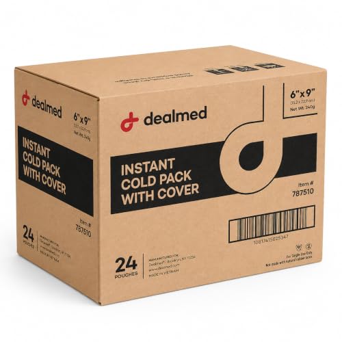 Image of Dealmed Instant Cold Pack with Cover - Pack of 24, 6 inch x 9 inch Disposable Cold Packs for Injuries, Swelling, Sprains, Muscle Soreness and More, No Refrigeration Single Squeeze Activation White