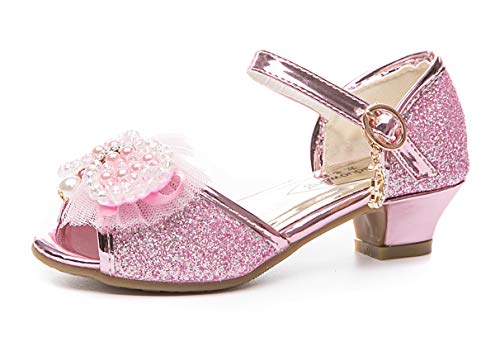Girls Glitter Open Toe Kitten Low Heel Sandals Rhinestone Bridesmaids Wedding Party Dress Pumps (Toddler/Little Girl)
