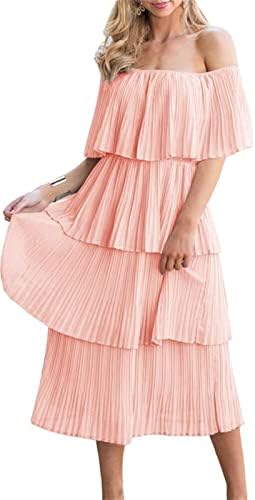 ETCYY Women's Off The Shoulder Ruffles Summer Wedding Guest Loose Casual Chiffon Long Party Beach Maxi Dress