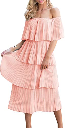 ETCYY Women's Off The Shoulder Ruffles Summer Wedding Guest Loose Casual Chiffon Long Party Beach Maxi Dress