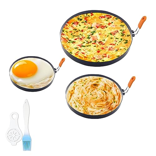 3Pcs Egg Rings for Frying, Fried Egg Ring 8/6/4 in Egg Circles for Frying, Egg Shaper Mould Non-Stick with Brush Egg Moulds for Fried Eggs, Pancakes, Mcmuffin, Omelettes, Crumpets
