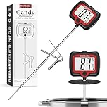 BOMATA 8" Long Probe Candy Thermometer with Pot Clip, Rotating Display, High Accuracy Instant Read Digital Thermometer for Candles, Liquids, Cooking, Grilling and More... Black