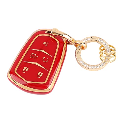 Carfib Key Fob Cover For Cadillac Accessories Ats Cts Ct6 Srx Xts Xt4 Xt5 Escalade 2022 2021 2020 2019 2018 Key Case Holder Car Remote Key Chain Ring Women Tpu Red Gold #TOP1