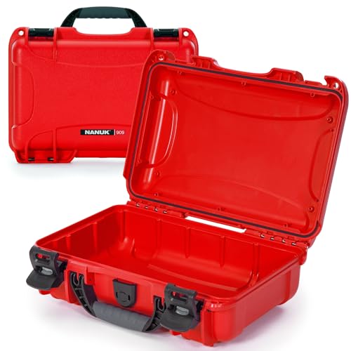 NANUK 909 Empty Waterproof Hard Case – 12.6” x 9” x 4.4” Rugged Protective Storage for Gear – Lightweight, Lockable, Dustproof & Impact-Resistant – Made in Canada, Red