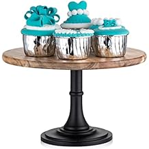 NUPTIO Wooden Cake Stand Wedding Acacia Wood Cupcake Pedestal Stands Round Dessert Riser Cookie Serving Tray Vintage Pie Plate Holder Farmhouse Table Decor for Party Christmas 9.8 Inch/25cm