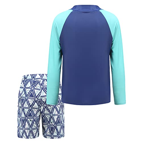 Image of Boys Two Piece Rash Guard Swimsuits Set with Swim Trunk Kids Long Sleeve Bathing Suit Swimwear Set