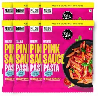Italian Pink Sauce Pasta - No Maida - No MSG - Zero Preservatives - Instant Penne Pasta With Sauce - Ready To Eat in 5 mins - 520g (65g x Pack of 8) - Yu