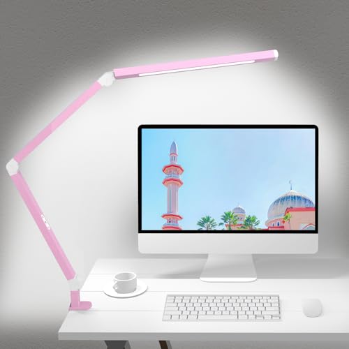 Image of Micomlan Architect Desk Lamp with Clamp, Led Desk Lamp with Dual Light Bars and Adjustable Swing Arm, Clip-on Stepless Dimming Table Light Computer Lighting for Home Office Sewing Painting Hobby