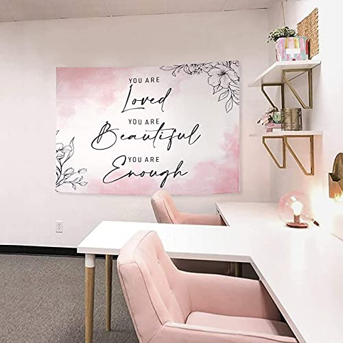 Love Tapestry For Bedroom Teen Girl Wall Decor (59"X51") Floral Tapestry With Words Quote You Are Tapestry Pink Room Decor For Women Positive Affirmations Wall Decor Aesthetic Inspirational Tapestry Wall Hanging #TOP1