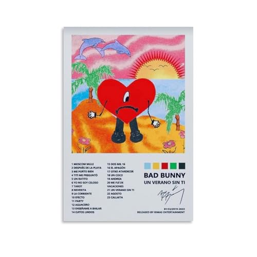 Un Verano Sin Ti de Bad Bunny Póster decorativo pintura mural en lienzo es brillante y hermoso, adecuado para oficina, dormitorio, pintura decorativa para crear el ambiente adecuado, estilo sin marco