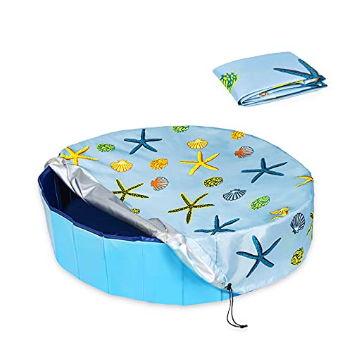 Docuwee Round Pool Cover 48", Foldable Kiddie Solar Cover Fit Dog Swimming Pool, Pets Kids Bath Tub, Anti-UV Dustproof Safety Pool Covers with Starfish Shells Pattern