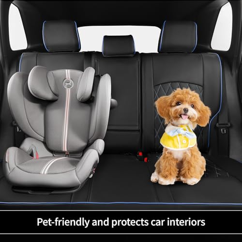 Image of EKR Rav4 Seat Covers Custom Fit for Toyota Rav4 (Hybrid) SE /XSE 2026, Car Seat Cover Full Set for SUV,Factory-Style Upgrade, Easy-Wipe Protection,Faux Leather(Black with Blue Piping)