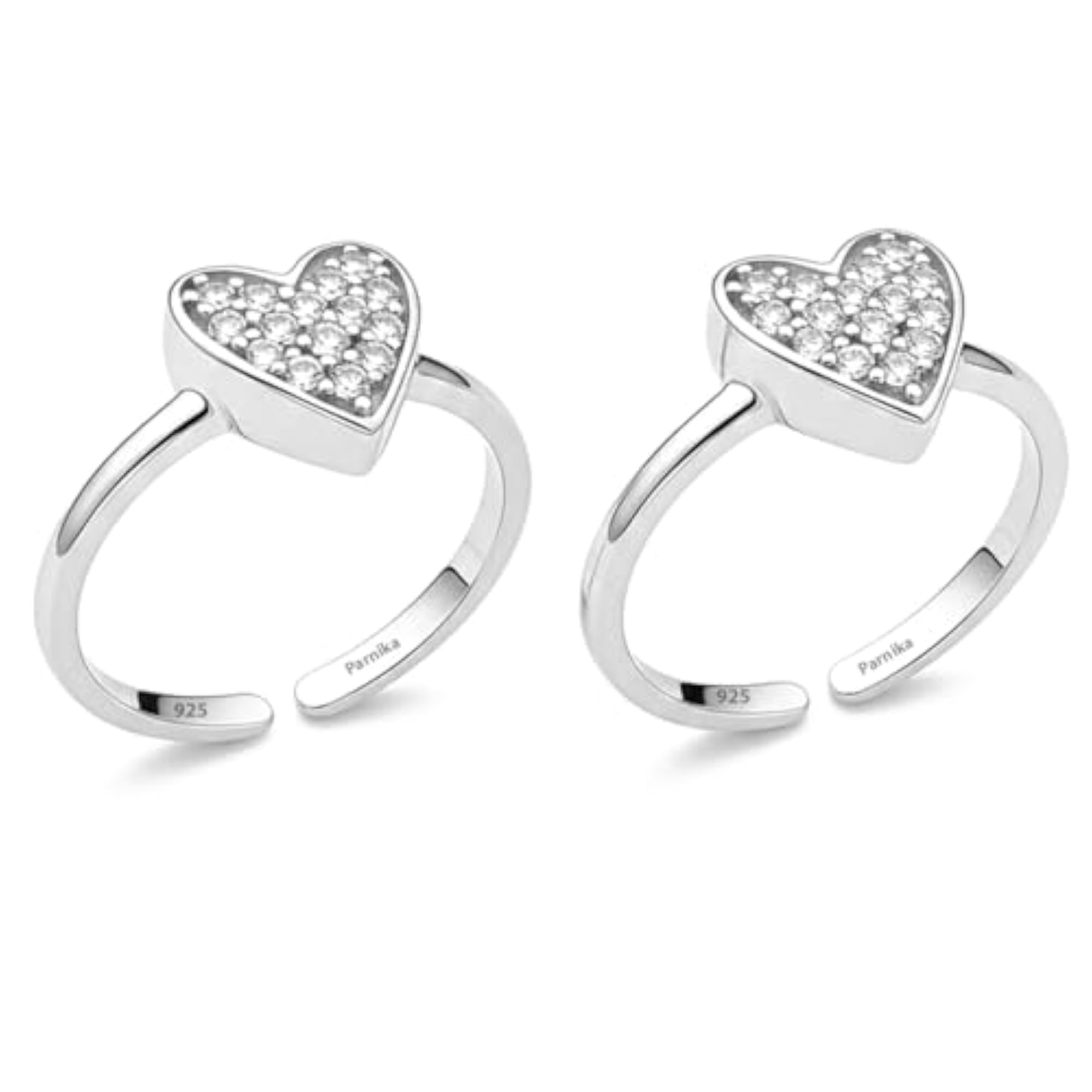 Women's 925 Sterling Silver Heart Shape CZ Adjustable Toe Rings