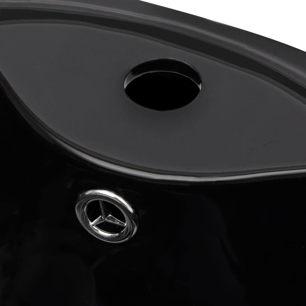 Lavabo redondo de cerámica con orificio de grifo/desagüe negr