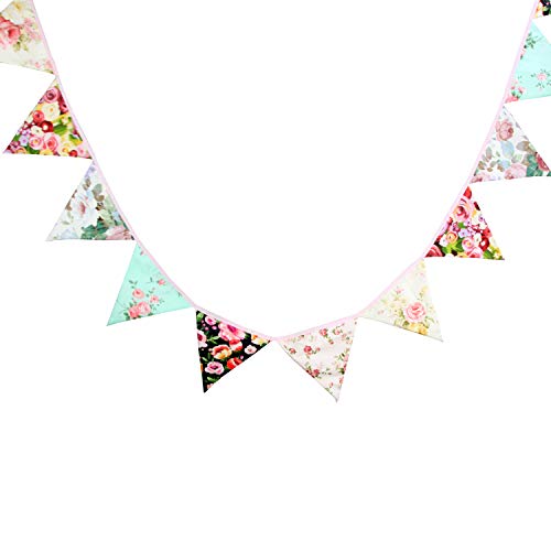 Infei 3.2M/10.5Ft Multicolored Vintage Floral Triangle Flags Fabric Banner Bunting Garlands For Wedding, Birthday Party, Outdoor & Home Decoration (Floral) #TOP6