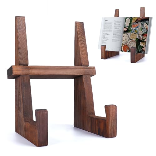 DEBETOOL New Cookbook Stand for Kitchen Counter - Natural Wooden Cookbook Holder for Kitchen,Multifunctional Display Stand,Rustic Brown Recipe Book Holder Stand