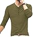 MLANM Mens Casual Slim Fit Basic Henley Long Sleeve Fashion Cotton T-Shirt Small, Army Green